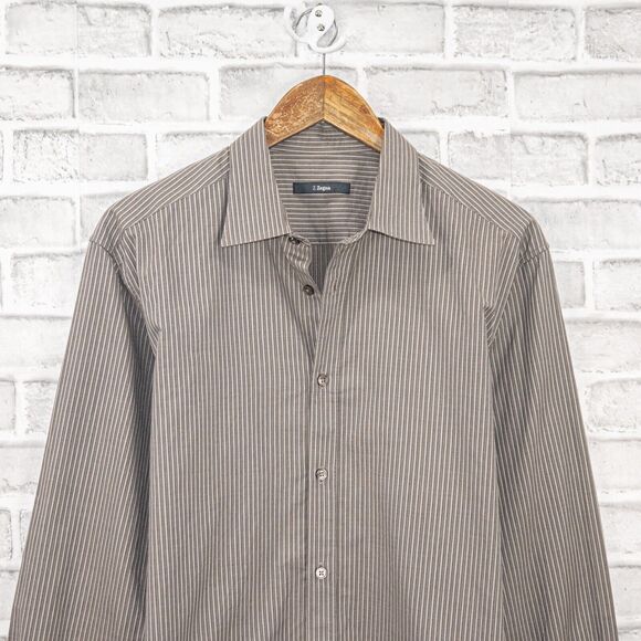 Z Zegna Men's City Fit Button up Shirt in Gray tan striped cotton size 16 - Picture 5 of 7
